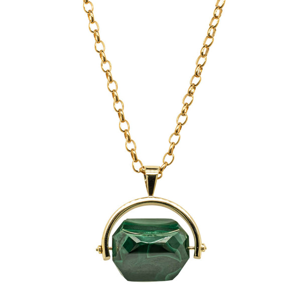 9ct Yellow Gold Malachite Spinner Pendant With Chain - Necklace - Walker & Hall