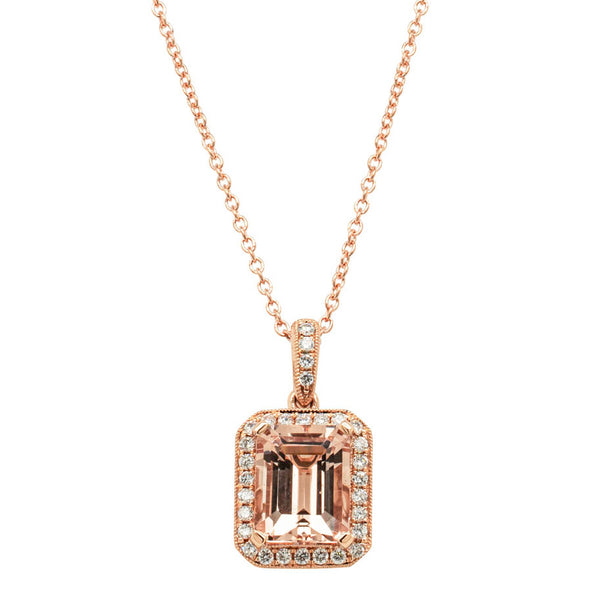 18ct Rose Gold 2.50ct Morganite & Diamond Empire Pendant - Necklace - Walker & Hall