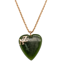 Vintage 9ct Rose Gold Greenstone Heart Pendant - Necklace - Walker & Hall