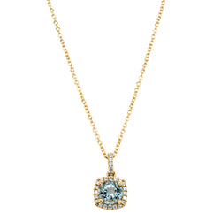 18ct Yellow Gold .72ct Aquamarine & Diamond Peony Pendant - Necklace - Walker & Hall