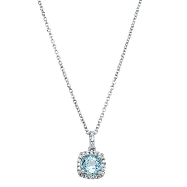 18ct White Gold .75ct Aquamarine & Diamond Peony Pendant - Necklace - Walker & Hall