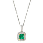 18ct White Gold 1.23ct Emerald & Diamond Pendant - Necklace - Walker & Hall