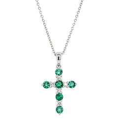 18ct White Gold .56ct Emerald & Diamond Cross Pendant - Necklace - Walker & Hall