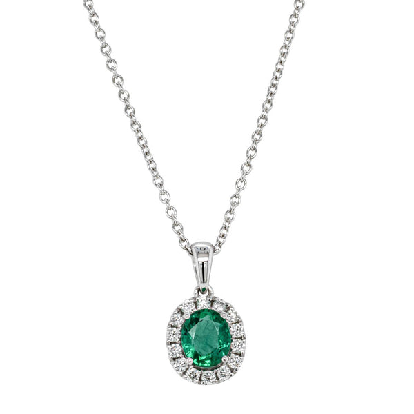 18ct White Gold .62ct Emerald & Diamond Pendant - Necklace - Walker & Hall
