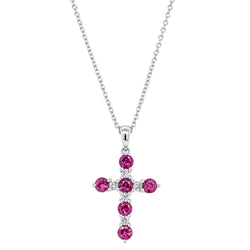 18ct White Gold .90ct Ruby & Diamond Cross Pendant - Necklace - Walker & Hall