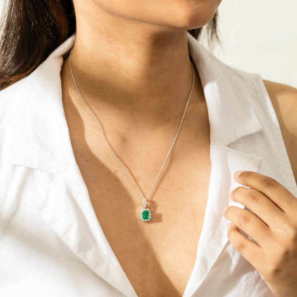 Deja Vu Platinum .94ct Emerald & Diamond Pendant - Necklace - Walker & Hall