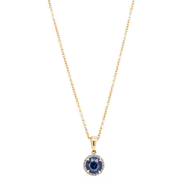 18ct Yellow Gold .88ct Sapphire & Diamond Pendant - Necklace - Walker & Hall