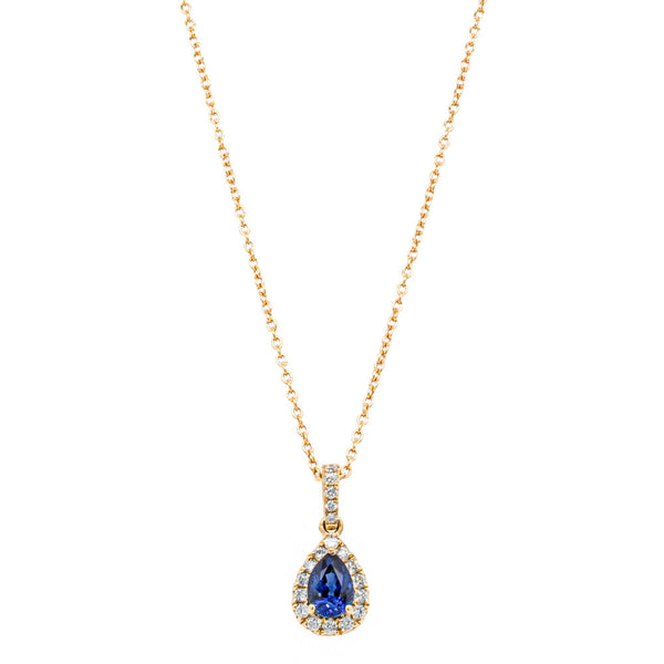 18ct Yellow Gold .96ct Sapphire & Diamond Pendant - Necklace - Walker & Hall