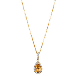18ct Yellow Gold 1.28ct Golden Sapphire & Diamond Pendant - Necklace - Walker & Hall