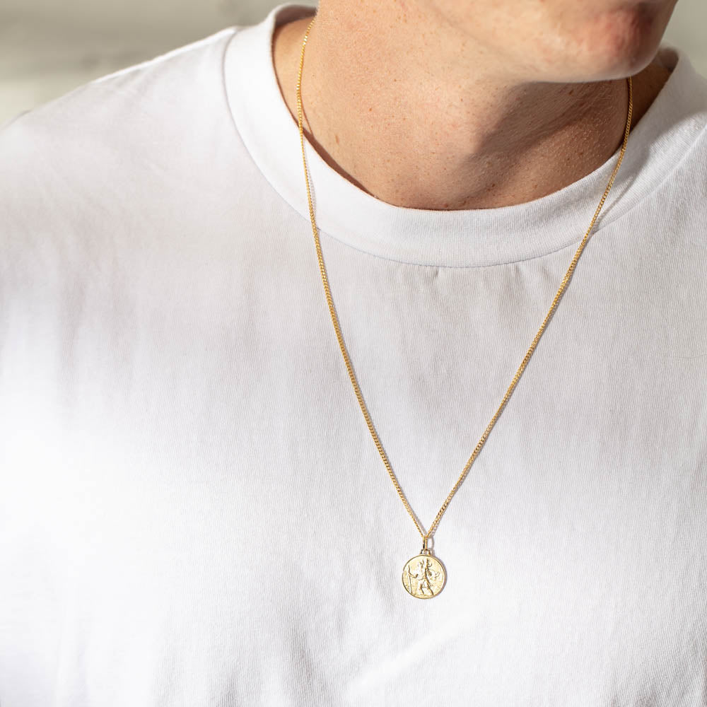 Amazon Collection 14K Gold Round Saint Christopher Medal Pendant Necklace |  eBay
