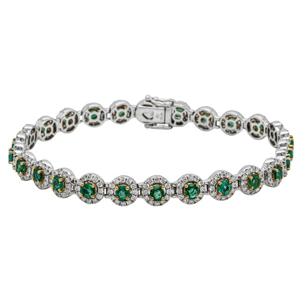 18ct White Gold 2.66ct Emerald & Diamond Eclipse Bracelet - Bracelet - Walker & Hall