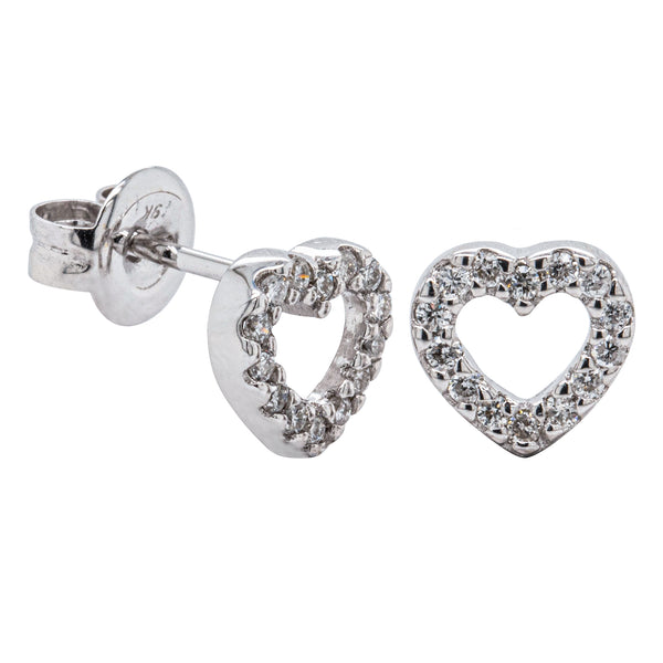 9ct White Gold Diamond Heart Studs - Earrings - Walker & Hall
