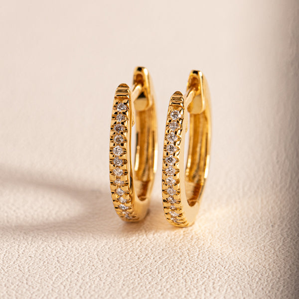 9ct Yellow Gold Diamond Huggie Earrings - Walker & Hall