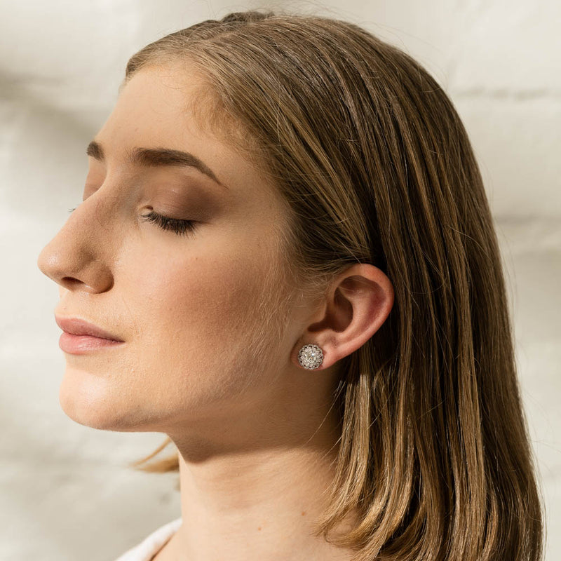 18ct White Gold 2.05ct Diamond Cluster Studs-Earrings-Walker & Hall