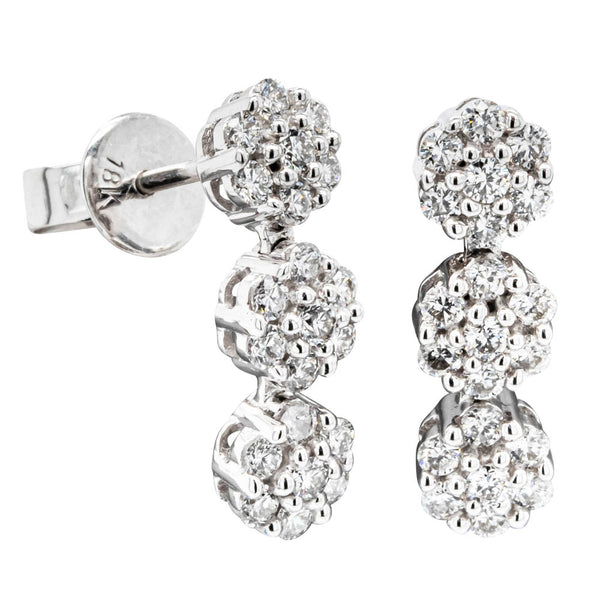18ct White Gold .77ct Diamond Cluster Earrings - Walker & Hall