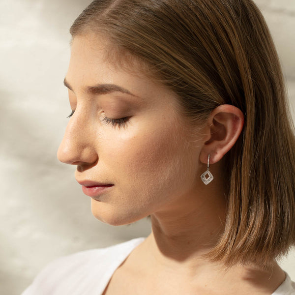 18ct White Gold .85ct Diamond Huggie Drop Earrings - Earrings - Walker & Hall