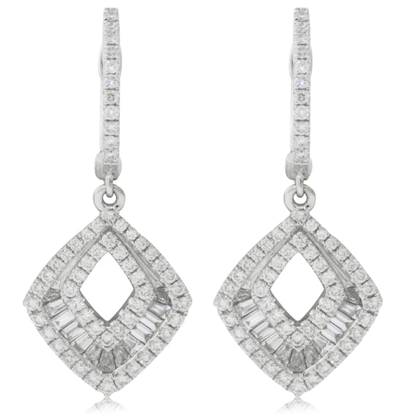 18ct White Gold .85ct Diamond Huggie Drop Earrings - Walker & Hall