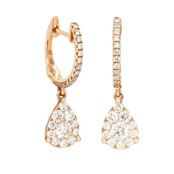 18ct Rose Gold .82ct Diamond Huggie Drop Earrings - Earrings - Walker & Hall