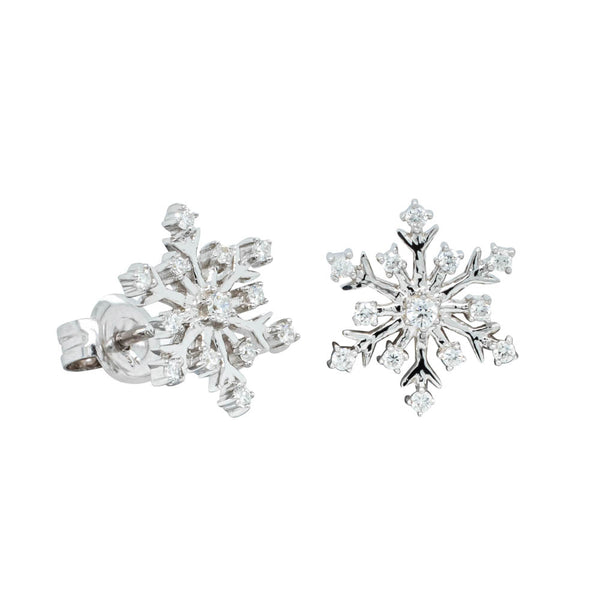 9ct White Gold .15ct Diamond Snowflake Studs - Earrings - Walker & Hall