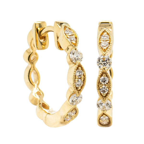 18ct Yellow Gold .16ct Diamond Hoop Earrings - Earrings - Walker & Hall