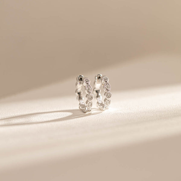 18ct White Gold Diamond Aura Hoop Earrings - Earrings - Walker & Hall