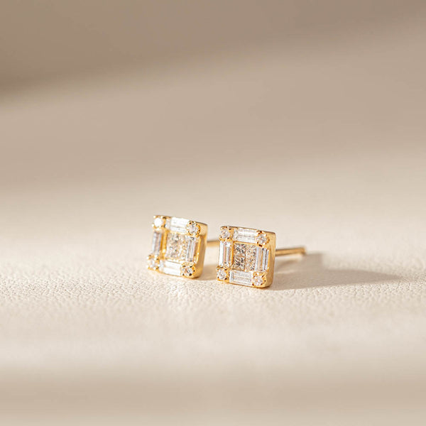 18ct Yellow Gold Diamond Quattro Stud Earrings - Earrings - Walker & Hall