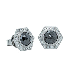 18ct White Gold 2.46ct Black Diamond Halo Stud Earrings - Earrings - Walker & Hall