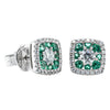18ct White Gold Emerald & Diamond Cluster Studs - Earrings - Walker & Hall