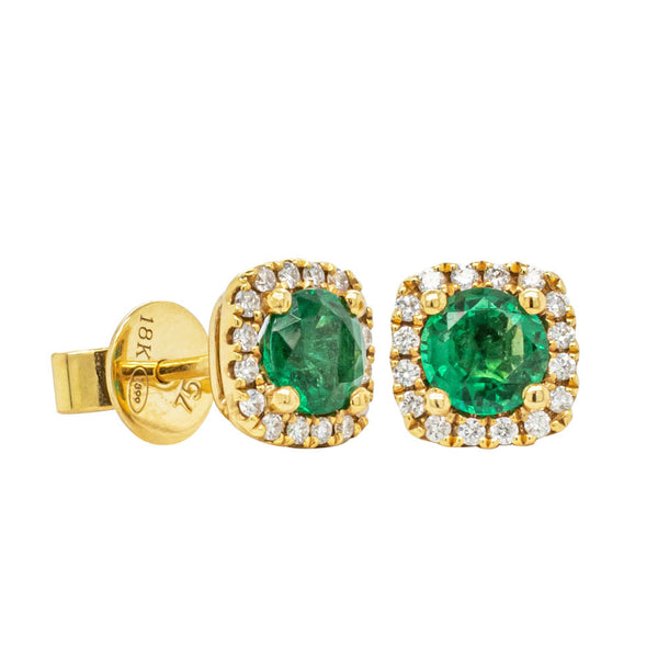 18ct Yellow Gold .1.13ct Emerald & Diamond Peony Earrings - Earrings - Walker & Hall