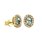 18ct Yellow Gold .79ct Aquamarine & Diamond Halo Earrings - Earrings - Walker & Hall