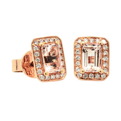 18ct Rose Gold 1.33ct Morganite & Diamond Empire Stud Earrings - Earrings - Walker & Hall