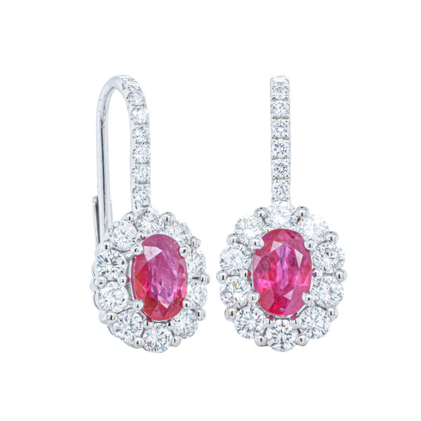 18ct White Gold 1.11ct Ruby & Diamond Drop Earrings - Earrings - Walker & Hall