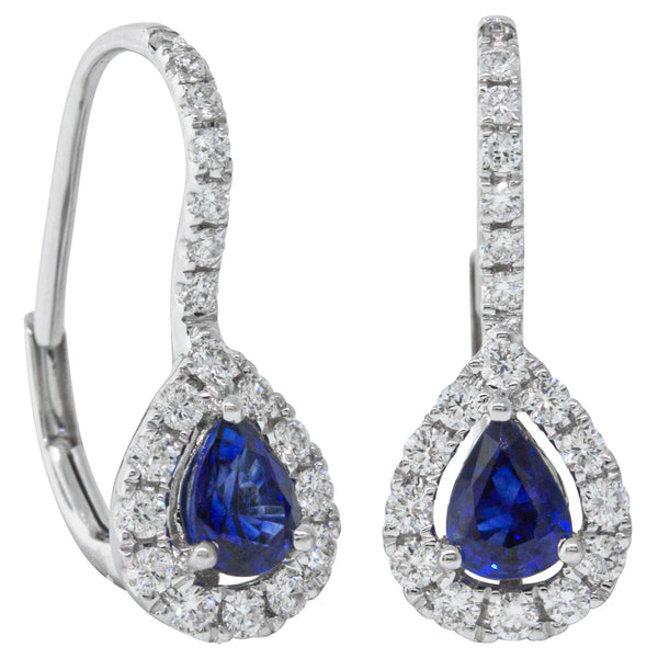 FAULTY AS ADVISED BY YOUN 14/09/2020 18ct White Gold .80ct Sapphire & Diamond Halo Earrings - Earrings - Walker & Hall