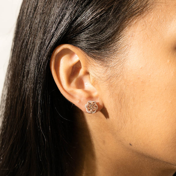 18ct Rose Gold 1.46ct Morganite & Diamond Halo Earrings - Earrings - Walker & Hall