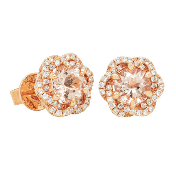 18ct Rose Gold 1.46ct Morganite & Diamond Halo Earrings - Earrings - Walker & Hall