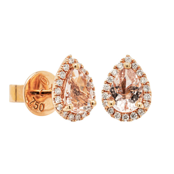 18ct Rose Gold 1.33ct Morganite & Diamond Halo Earrings - Earrings - Walker & Hall