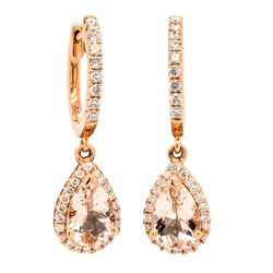 18ct Rose Gold 1.35ct Morganite & Diamond Halo Earrings - Earrings - Walker & Hall