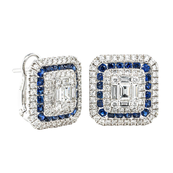 18ct White Gold Sapphire & Diamond Earrings - Earrings - Walker & Hall