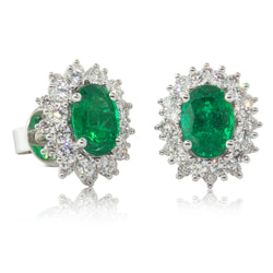 18ct White Gold 1.63ct Emerald & Diamond Earrings - Walker & Hall