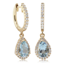 18ct Yellow Gold Aquamarine & Diamond Earrings - Walker & Hall