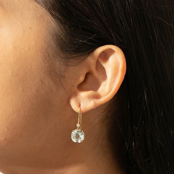 18ct Yellow Gold Aquamarine & Diamond Drop Octavia Earrings - Earrings - Walker & Hall
