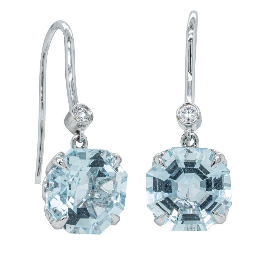 9k White Gold Cushion Cut Aquamarine & Diamond Halo Stud Earrings – Jamies  Jewellers