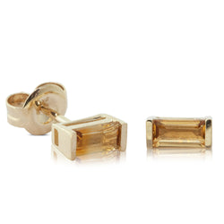 9ct Yellow Gold Citrine Baguette Stud Earrings - Walker & Hall