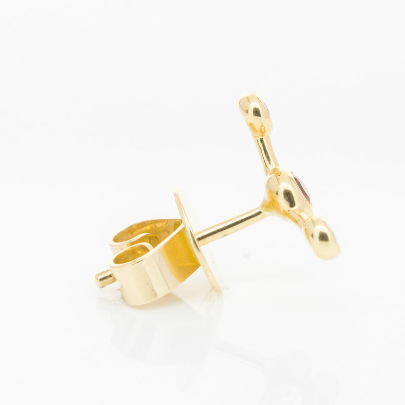 18ct Yellow Gold Ruby Single Fire Element Earring-Earrings-Walker & Hall