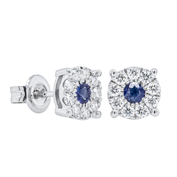 9ct White Gold Sapphire & Diamond Galaxy Studs - Earrings - Walker & Hall