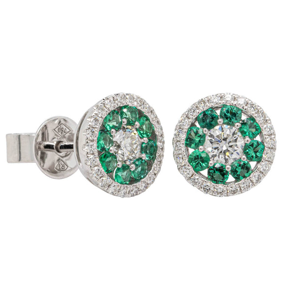 18ct White Gold .36ct Emerald & Diamond Earrings - Walker & Hall