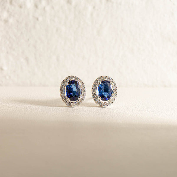 18ct White Gold 1.76ct Sapphire & Diamond Earrings - Walker & Hall