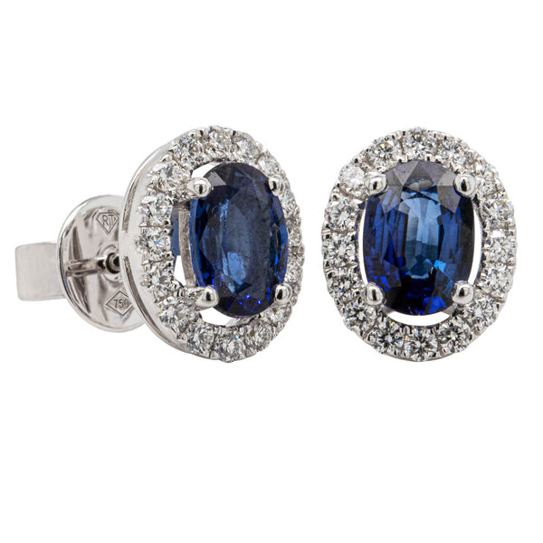 18ct White Gold 1.76ct Sapphire & Diamond Earrings - Walker & Hall