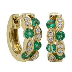 18ct Yellow Gold .35ct Emerald & Diamond Earrings - Walker & Hall