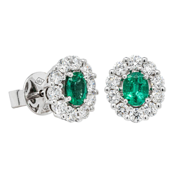 18ct White Gold .51ct Emerald & Diamond Earrings - Walker & Hall